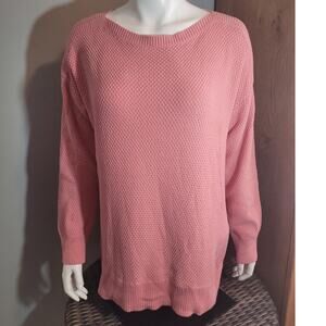 Carnation Pink Oversized Longline Sweater Large Chunky Boxy Cozy Knit Loft